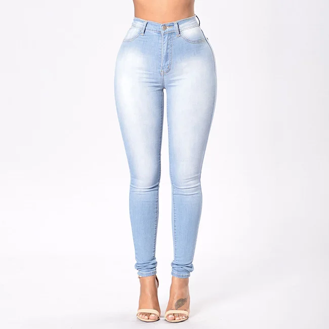 Демисезонный повседневное джинсовые узкие брюки для женщин шлифования белый эластичный облегающие джинсы-стрейч Высокая талия джинсы для женщи - Цвет: light blue