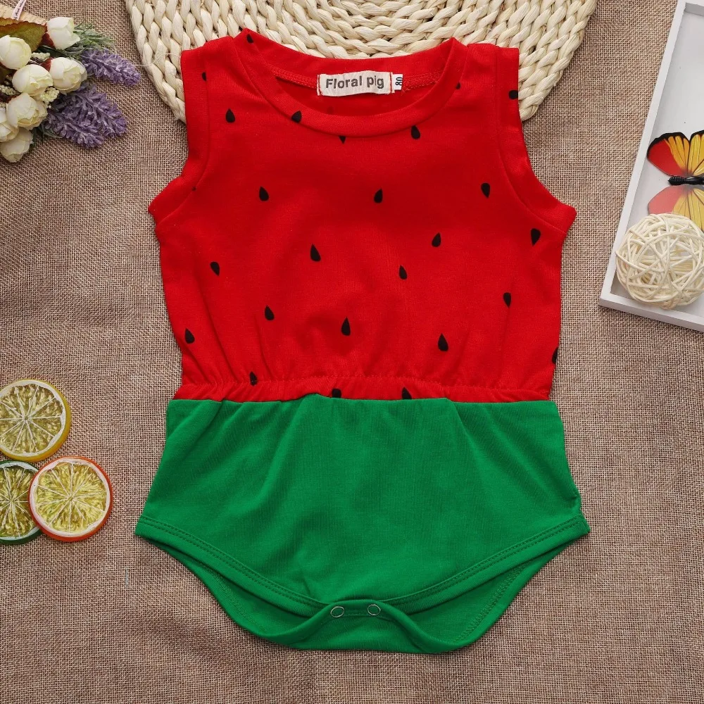 

2018 Funny Baby Onesie Watermelon Outfit Summer Toddler Watermelon Baby Girl Clothing Sleeveless Bodysuit Watermelon Baby New