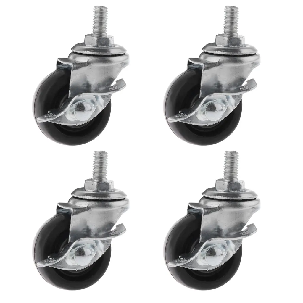 

4PCS Pack 1.5" Rubber Swivel Plate Mute Caster Wheel M8 Screw with Brake Lock