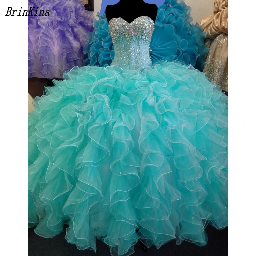 BrinKina бирюзовое платье для 15 лет Милая Кристалл бисером Vestidos de Quinceanera платья