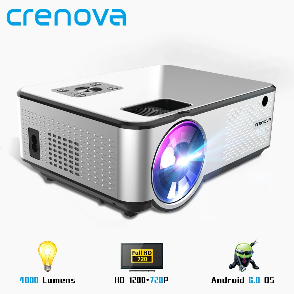 

CRENOVA 2019 Newest Android Projector 1280*720P Support 4K Videos Via HDMI Home Cinema Movie LED Projector