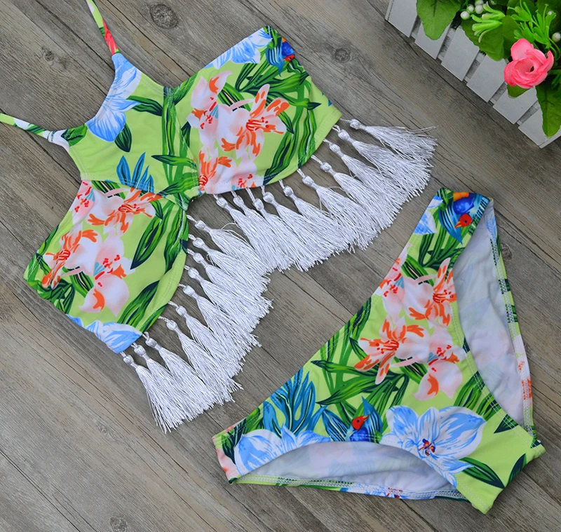 Bikini 2017 Printed Tassel Bikini Set Sexy Push Up Swimwear Women High Neck Brazilian Swimsuit Bathing Suit Maillot De Bain Bikini 2017 Printed Tassel Bikini Set Sexy Push Up Swimwear Women High Neck Brazilian Swimsuit Bathing Suit Maillot De Bain
