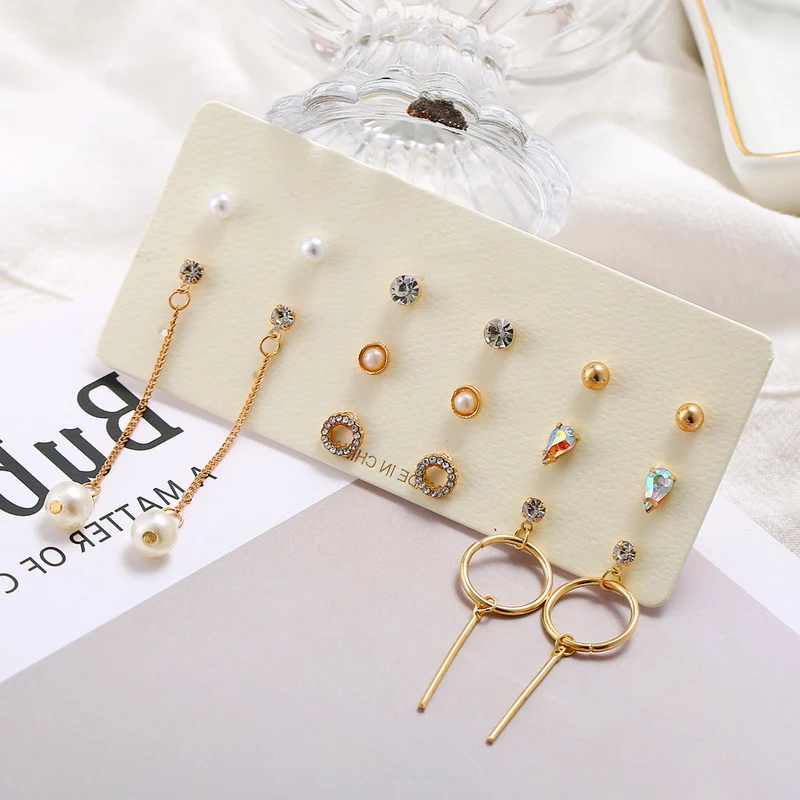 

8 Pairs/set Fashion Tassel Round Stud Earrings Set for Women Mixed Gold Silver Waterdrop Statement Korean Long Earrings Sets