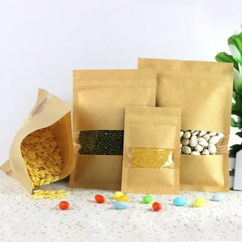 

8pcs/pack Heat Seal Stand Up Valve Ziplock Kraft Paper Pack Bags W/ Frosted Window Biscuit Doypack Zipper Storage Pouch