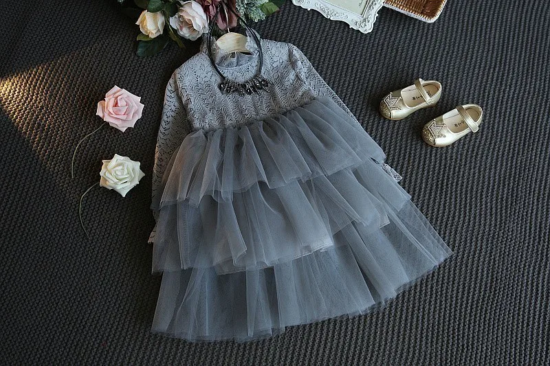 Платье для девочек новое осеннее торт с юбкой-американкой, День рождения платье принцессы, сеточка серый бутик одежды K1