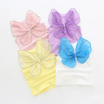 

Baby Girls Summer Clothes Sleeveless Solid Bow Cotton Vest Back Wing Shirts 1-5Y Girls Tops Tees Kids tshirt Children Clothing
