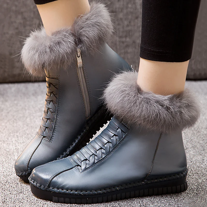 

2017 superstar Rome genuine leather plush women snow boots plus size 35-40 winter warm shoes round toe zip ankle boots