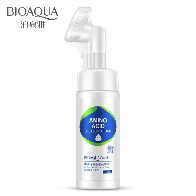 BIOAQUA, Аминокислотный пузырьковый мусс для глубокого очищения, 150 мл, обильный пенный макияж, очищающее средство, силиконовая щетка, уход за лицом, контроль жирности