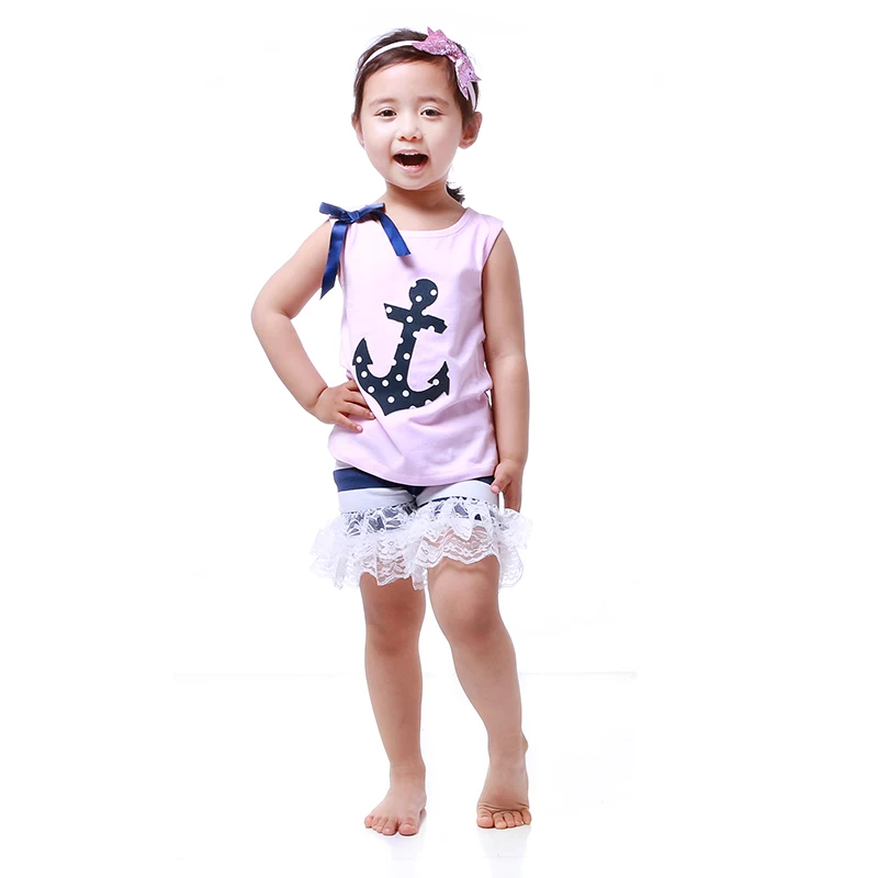Buy Girls Summer Sets Boat Anchor Pink Shirt Lace