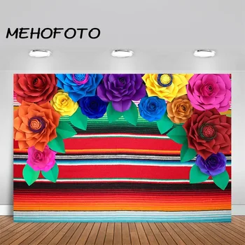 

MEHOFOTO Mexican Fiesta Stripes Photography Backdrop Cinco De Mayo Mexican Festival Colorful Flower Birthday Party Background