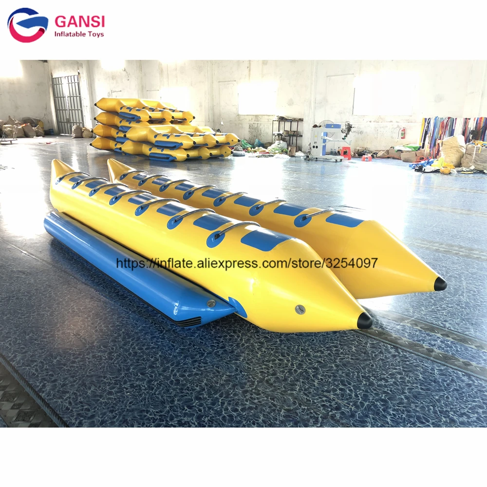 14 Persons Towable 0.9Mm PVC Tarpaulin Inflatable Fly Fish,Double Tubes Inflatable Flying Banana Boat For Water Games free shipping water game disco towable tube pvc tarpaulin inflatable water crazy ufo