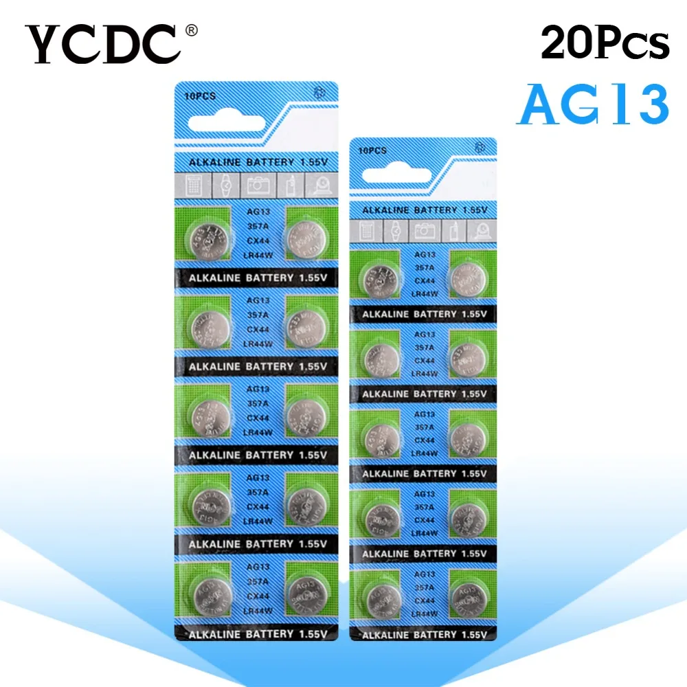 YCDC 20x1,5 V AG13 Батарея LR44 L1154 RW82 RW42 SR1154 SP76 A76 357A ag13 пила lr44 SR44 AG 13 щелочные батареи таблеточного монета Батарея