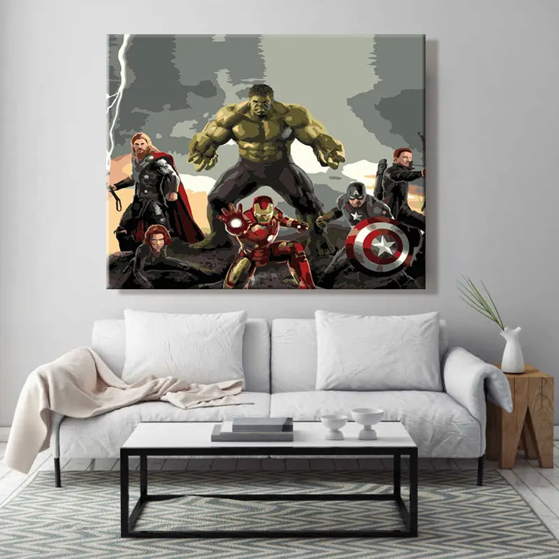 

Diy paints by numbers picture painting by numbers with kits Marvel's The Avengers Iron Man Captain America Thor Hulk Spider-Man