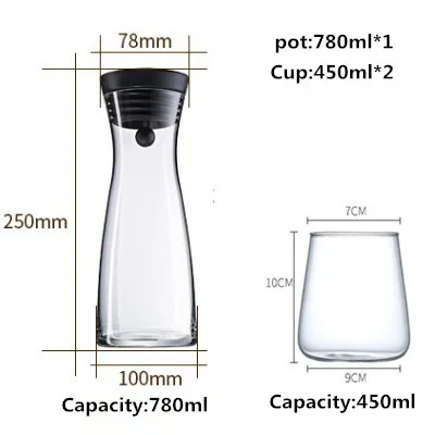 780ml1200ml1800mlбольшая емкость, толстые стеклянные кастрюли для холодной воды, жаропрочные взрывозащищенные соки, кувшин для воды, чайники - Цвет: e 780ml