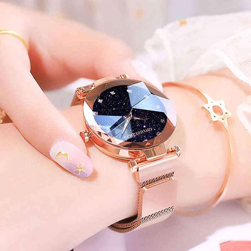 

Fashion Ladies Wristwatches Rose Gold Women Starry Sky Magnet Watches Montre Femme Luxury Waterproof Clock Gift Relogio Feminino