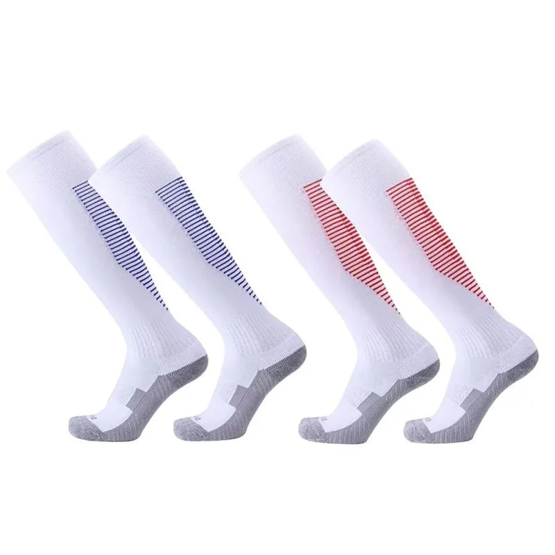 Нескользящие Футбол спортивные носки Высокая носки без пятки Для мужчин Для женщин из лайкры и хлопка теплые полосатые Полотенца дно Футбол Носки для девочек