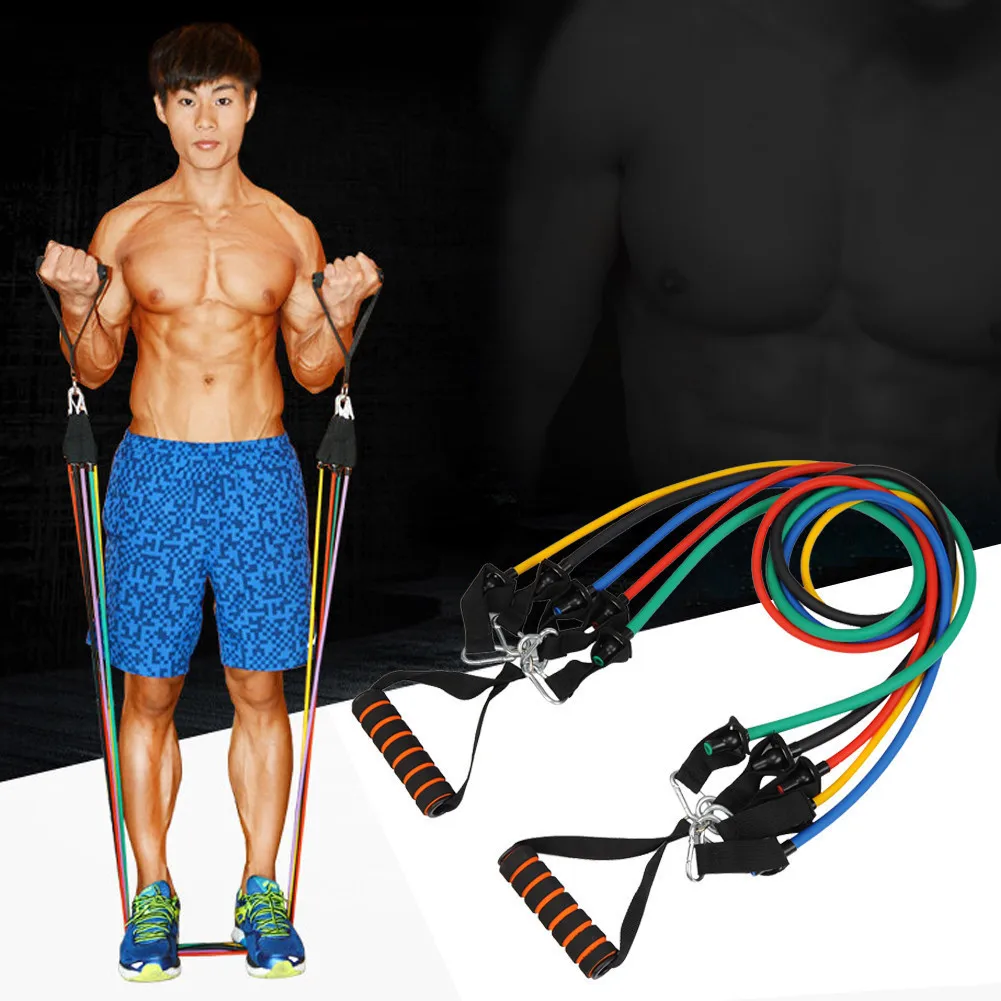

11pcs/Set Men's Chest Expander Puller Exercise CrossFit Muscle Training Rope Fitness Resistance Cable Rope Tube Resistance Bands