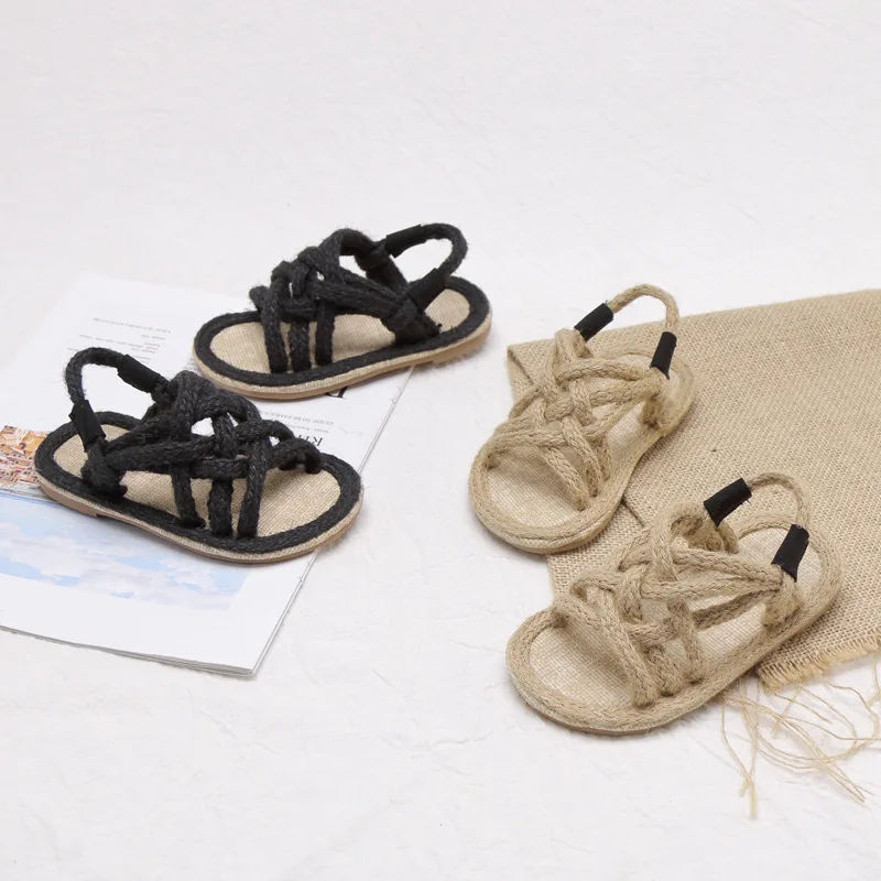 

Cool Comfortable Sandals Light Breathable Casual Shoes Soft Soles Kids Sandals Hemp Rope Summer Shoes Boys Girls Sandals 21-30#