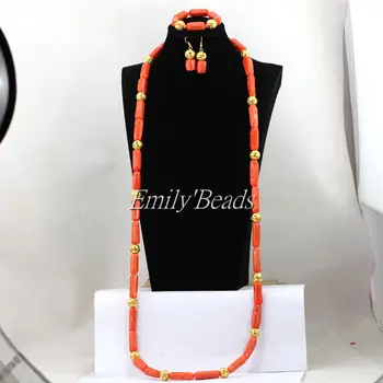 

Longest Coral Beads Necklace Set 50"inches African Wedding Nigerian Costume Indian Bridal Jewelry Set Fow Woman CJ737