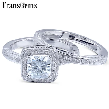 

Transgems Genuine 14k White Gold 1.1 Ct DE Color Cushion cut Lab Grown Moissanite Diamond RingTest Positive Engagement Wedding