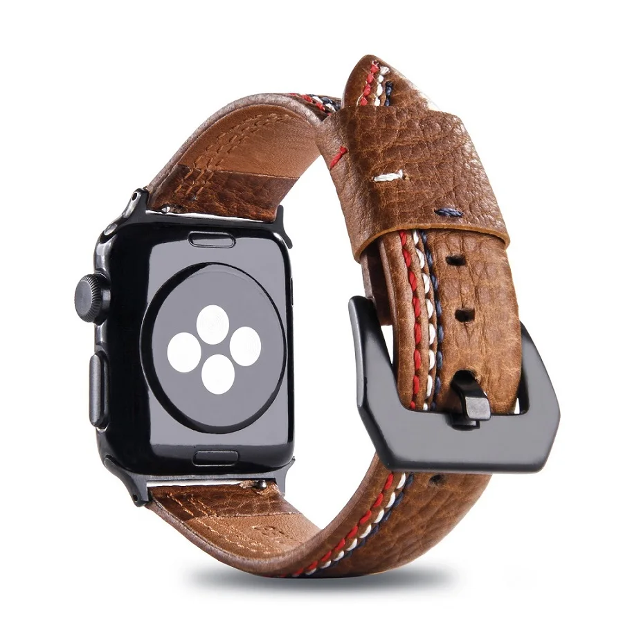 Verban para Apple Couro para Iver Original Marca Nova Couro Genuíno Assistir Banda Série 4 - 3 2 1 38 40mm 42 44mm Qualit Sports s 5 High Quality Eletrônicos