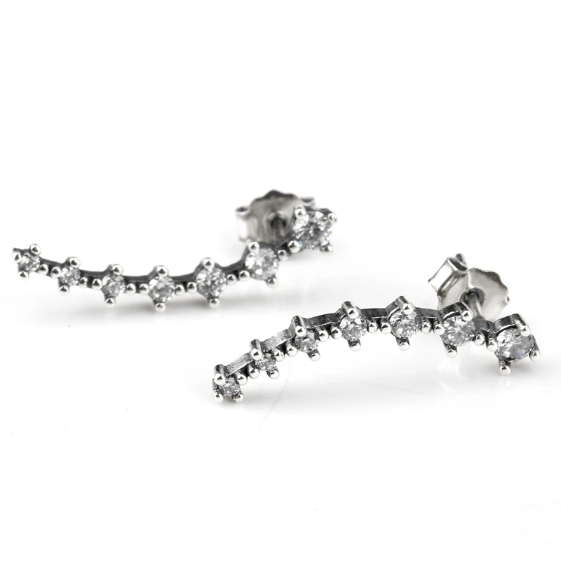 

Elegance 100% 925 Sterling Silver Stud Earrings with Shiny Clear Cubic Zirconia For Women Fashion Wedding Jewelry