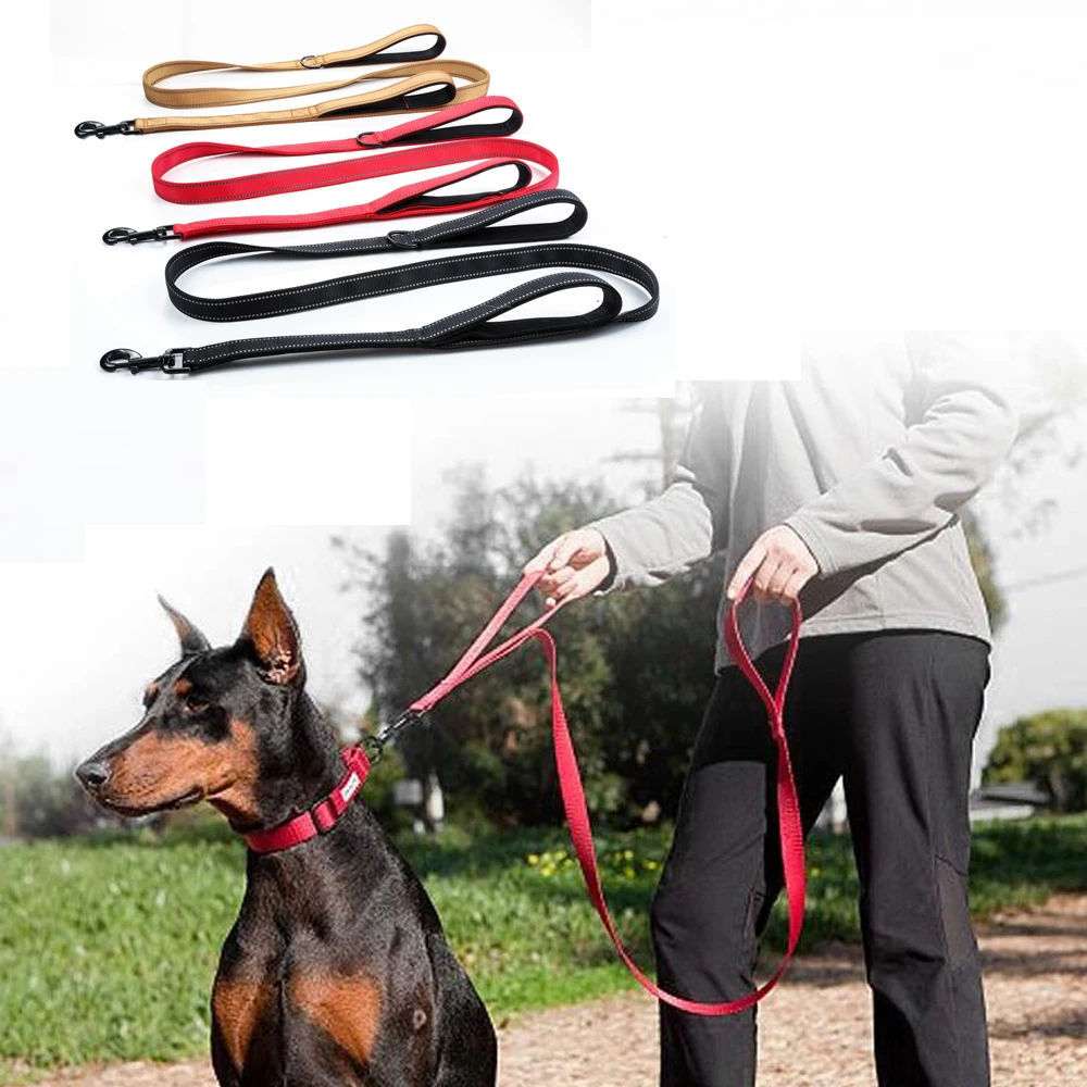 

Reflective Dog Leash 5ft Long with Traffic Padded Handle Heavy Duty Double Handle Lead for Greater Control Safety Training