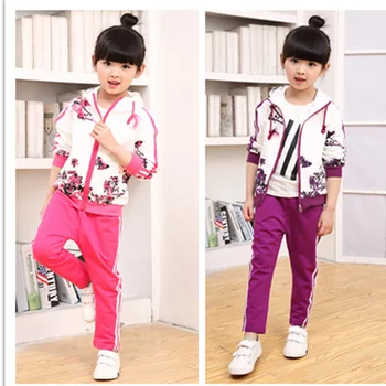 

New Girls Hoodies+Pants 2Pcs Sets Spring Autumn Teens Girls Clothes Jacket Floral Sports Sets Suit Children Girls Clothing Sets