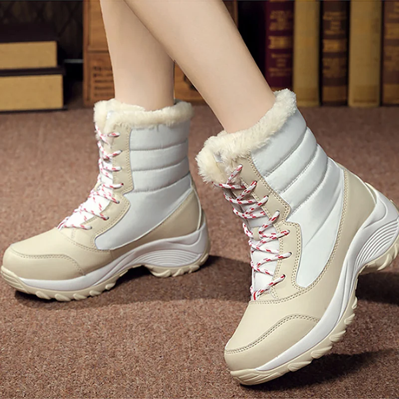 

Platform boots woman 2019 winter warm waterproof ankle boots for women plus size 35-42 wedges leather boot ladies shoes Non slip