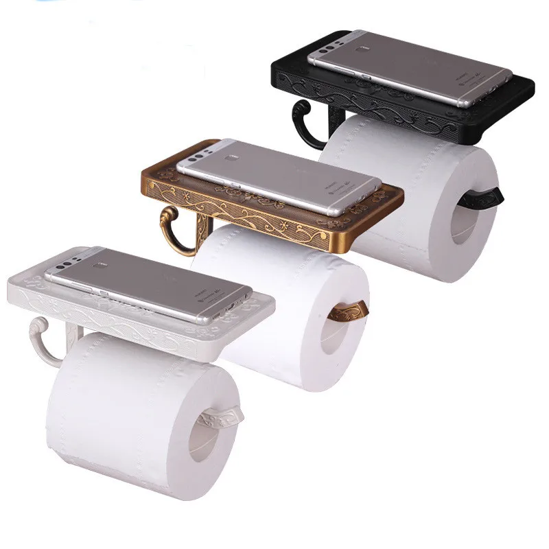 

Retro Bathroom Paper Towel Rack Space Aluminum Mobile Phone Roll Paper Holder Printing European Tissue Box Storage Table