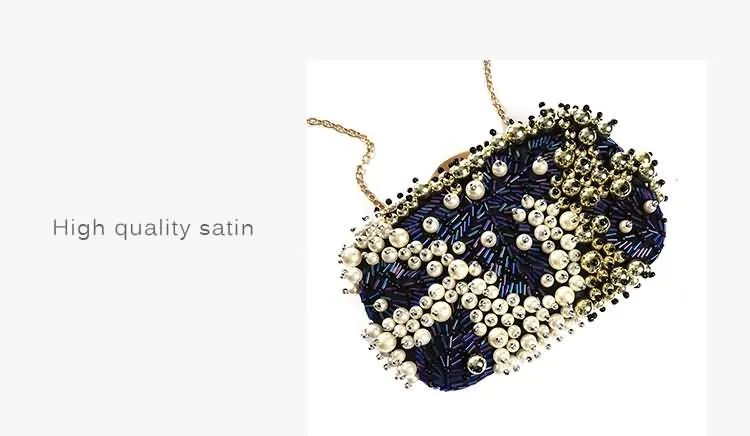 KDROR Navy Beads Embroidered Evening Clutch Bag Front Detail View