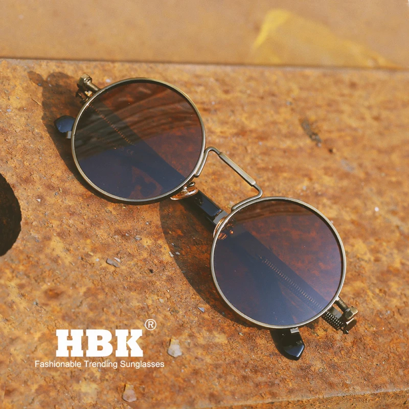 HBK 2019 Round Metal Sunglasses Steampunk Men Women Fashion Glasses Brand Designer Retro Vintage Sunglasses UV400-1