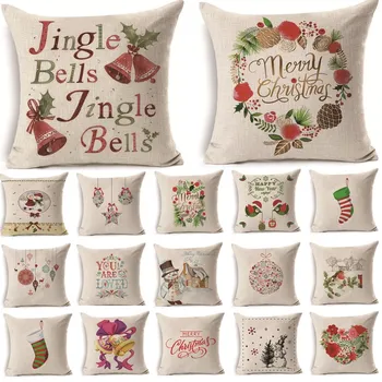 

1Pcs 43*43cm Christmas Jingle Bells Pattern Cotton Linen Throw Pillow Cushion Cover Car Home Sofa Decorative Pillowcase 40479