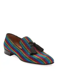 Bonjean модные цветной глиттер Украшенные Для мужчин; туфли на плоской подошве; круглый носок с кисточками платье с украшениями; обувь без
