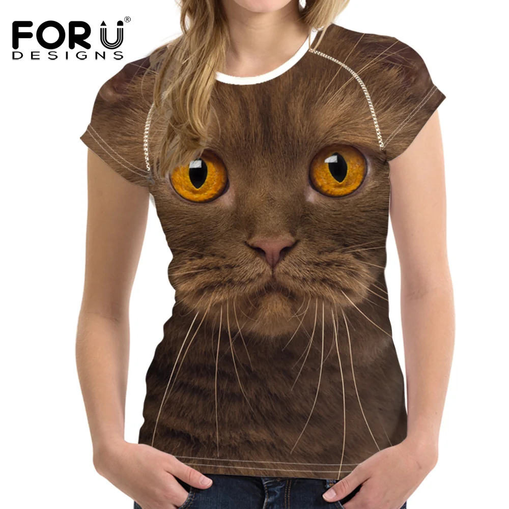 Футболка FORUDESIGNS женская футболка Kawaii Ca топы футболки с 3D принтом животных женские