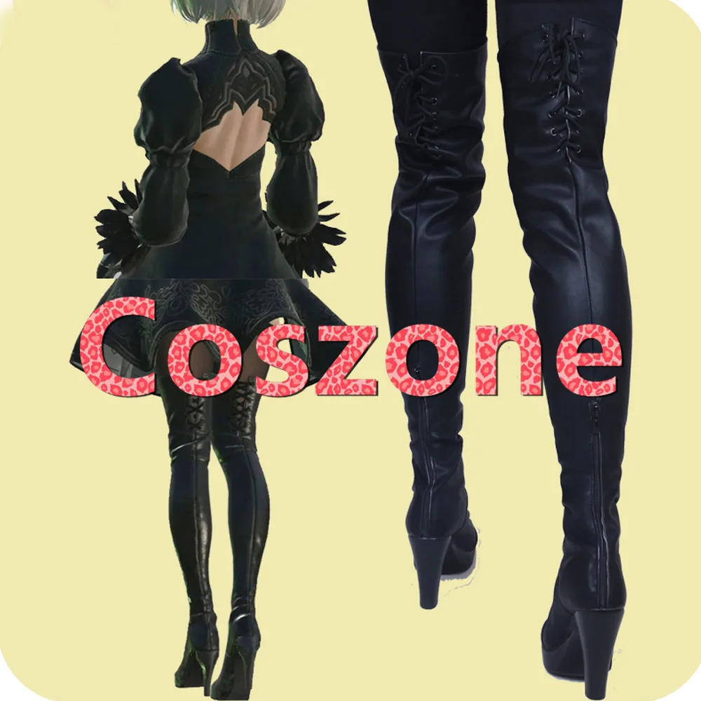 NieR Automata 2B YoRHa No.2 Type B Black Shoes Cosplay Boots  (6)