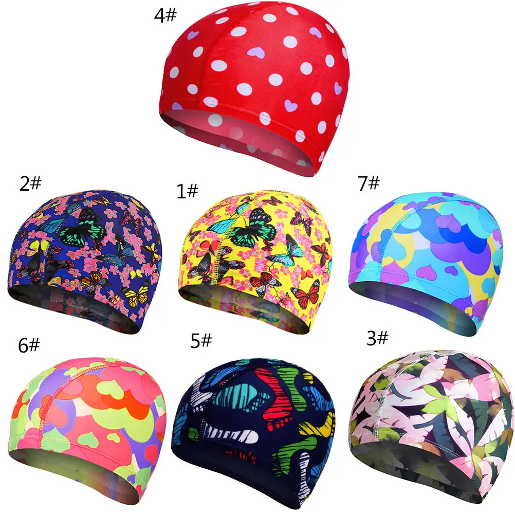 Swimming Caps Elastic Lovely Women Kids Cartoon Fabric Cute Cartoon