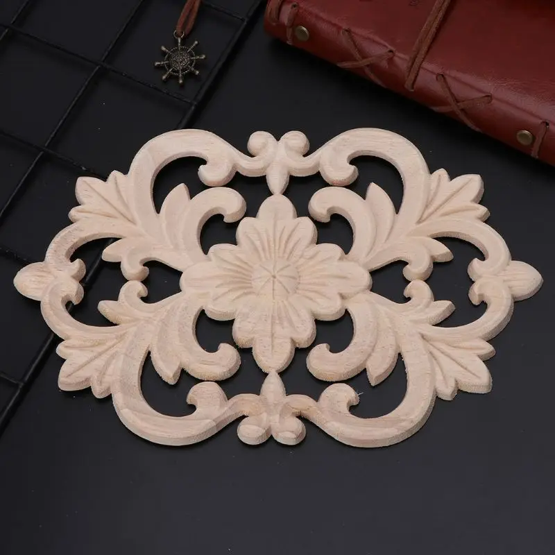 

Wooden carved applique Flower Corner Onlay Unpainted Frame Cupboard Cabinet Home Furniture Decor Craft