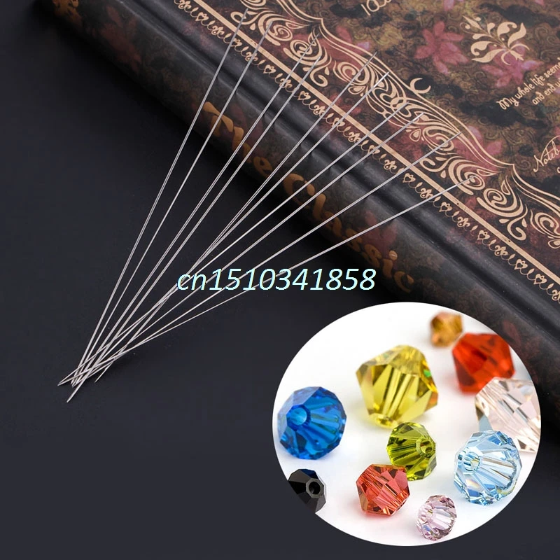 

JAVRICK 10Pc 0.6x100mm Beading Needles Threading String Cord Big Eye Curved Jewelry Tool 0.6x100mm