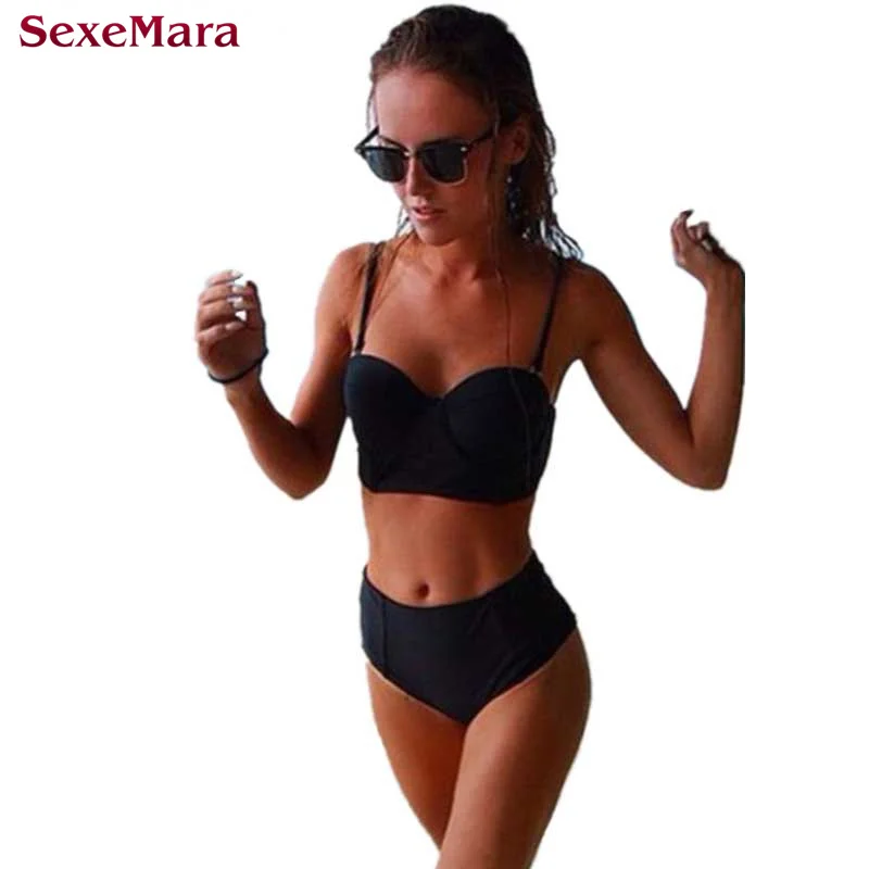 SexeMara Plus Size Swimwear Push Up Swimsuit Women Bikinis 2017 High Waist Bikini Set May Black Large Size Swimwear Female 3XL plus-size-black-swimsuit : image SexeMara Plus Size Swimwear Push Up Swimsuit Women Bikinis 2017 High Waist Bikini Set May Black Large Size Swimwear Female 3XL plus-size-black-swimsuit