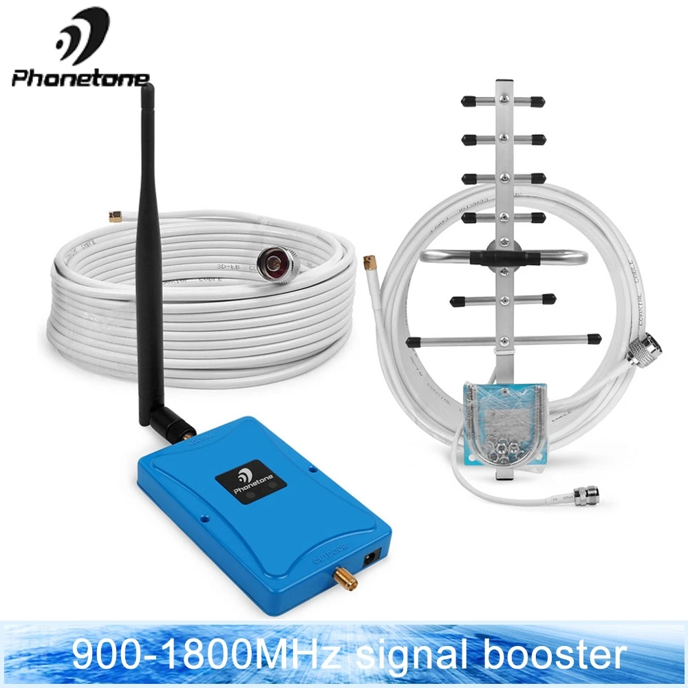 

Gsm Repeater 3G 2G 900/1800MHz Cellular Signal Booster Powerful 70dB Mini Size Cell Phone Repeater Amplifier + Yagi Antennas Kit