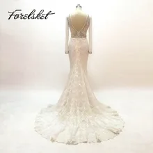 Белые свадебные платья с глубоким v-образным вырезом, изготовленные на заказ, кружевные свадебные платья русалки, длинные рукава, Высококачественная вышивка бисером