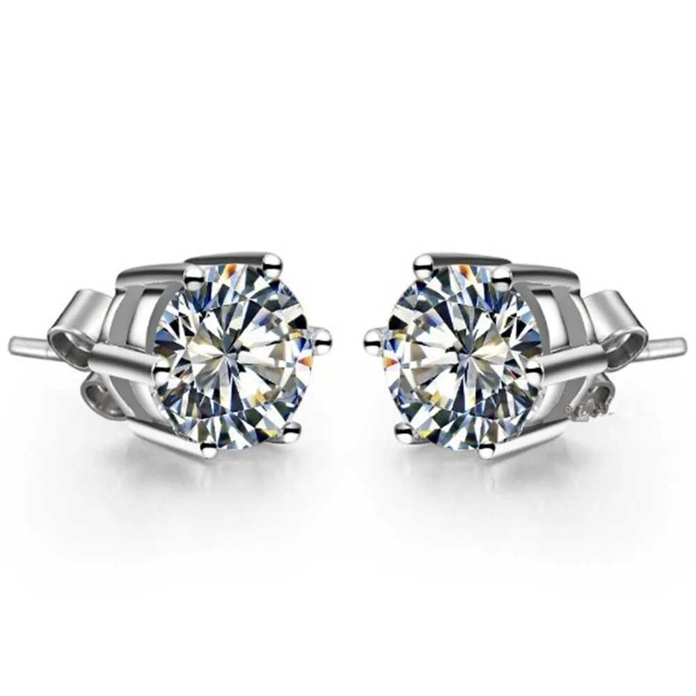 Solid 14k White Gold Earrings 1ct Piece Round Cut Lab Grown Simulate Solid 14k White Gold Earrings 1ct Piece Round Cut Lab Grown Simulate Diamond Stud For Women Gift Jewelry Lady In From