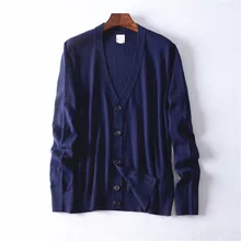 Новое поступление чистая шерсть Vneck вязать для мужчин повседневное свободный свитер кардиган однобортный M Розничная и