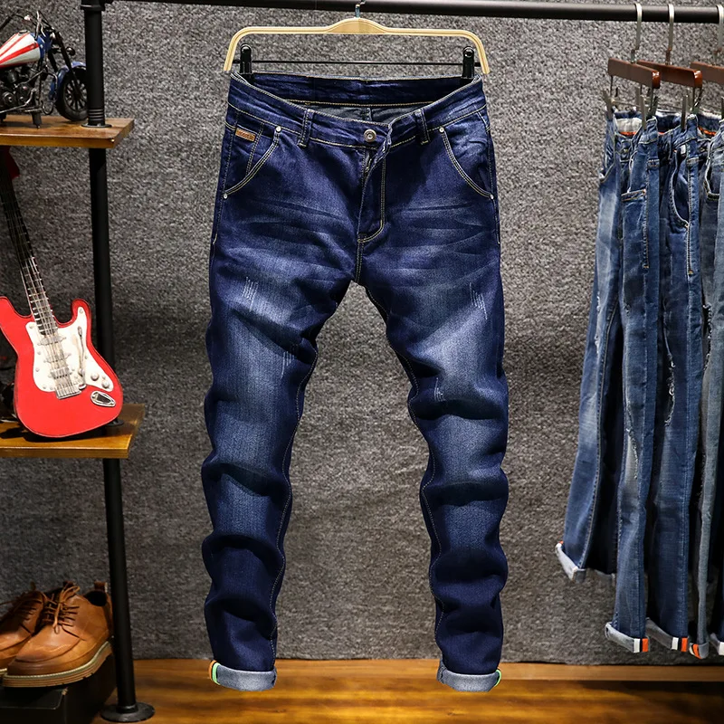 Модные бутик стрейч мужские прямые джинсы новые повседневные мужские джинсы облегающие мужские джинсы стрейч брюки дропшиппинг брюки