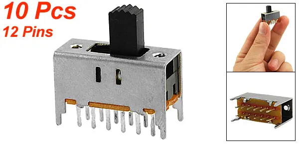 10 Pcs x DC 50V 0.3A 12 Pin 2 Position 4P2T 4PDT Panel PCB Vertical Slide Switch