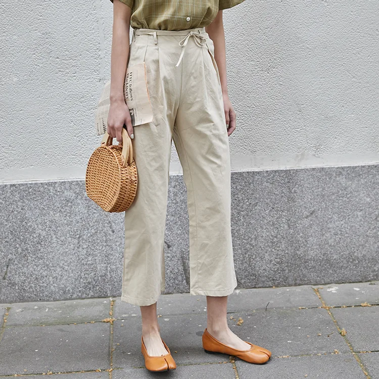 

Loose Straight Trousers Women 2019 Summer New Korean Version of White Trousers High Waist Pleats with Students Nine Pants Women