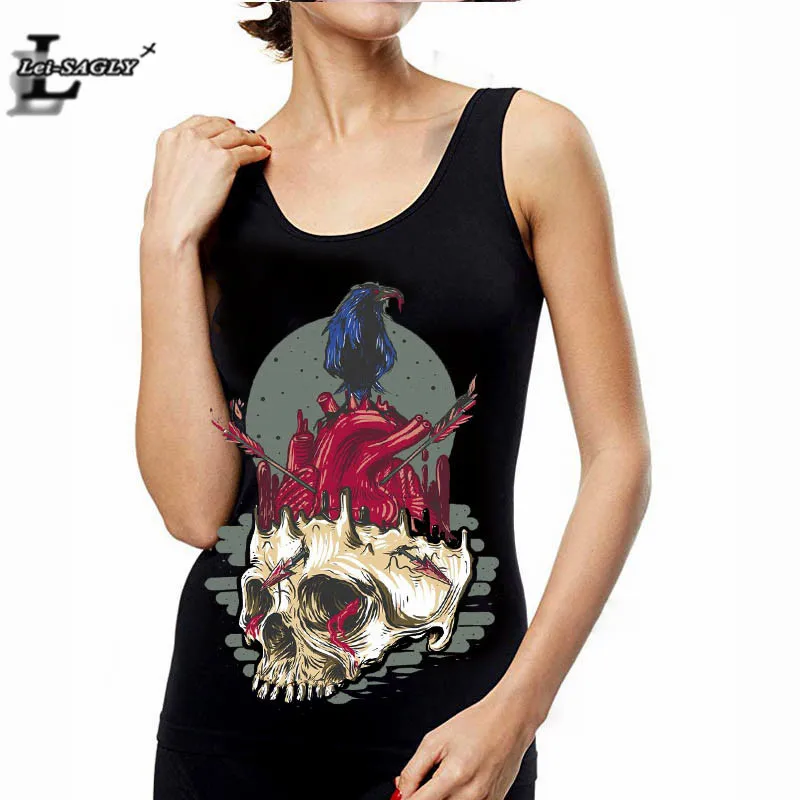 

Lei SAGLY Skull Print Women Punk Style Summer Sleeveless Tank Top Female Black Fitness Camisole Shirt Women Elastic Sports Vest