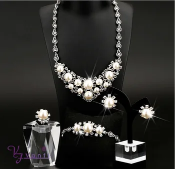 

Kfvanfi Zinc Alloy Rhinestones Simulation Pearls Flower Jewelry Set Party Engagament Wedding Jewellery Set Bridal Jewelry For