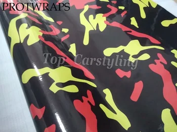 

PROTWRAPS yellow black red speical camo print vinyl wraps with air release size 1.52x10m/20m/30m available